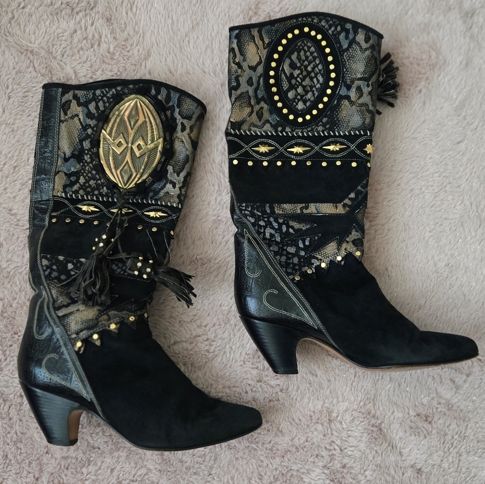 El Vaquero Black and Gold Women's Western Cowboy Cowgirl Boots - Picture 5 of 8